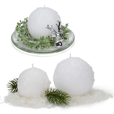 Kugelkerze Schneeball, Kerzen, Weihnachtskerzen, Adventskerzen