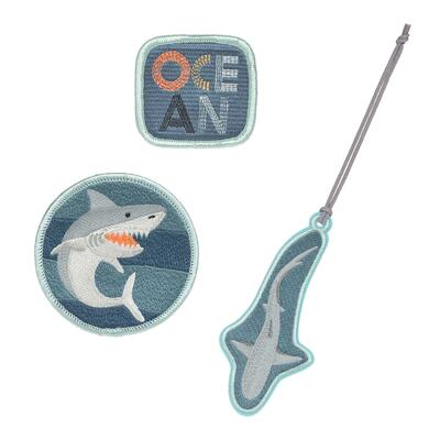 Lssig School Patches-Set, 3-teilig, 2 Patches + 1 Anhnger, Shark Ocean Edition