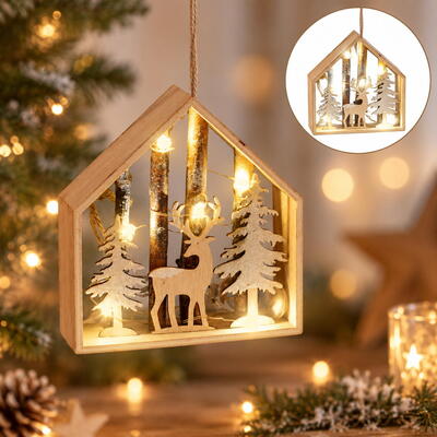 LED-H�nger, LED-Dekoh�nger, LED-Haus mit Waldszene, Winterdeko, Weihnachtsdeko, beleuchtetes Haus zum H�ngen, Holzhaus mit Waldm