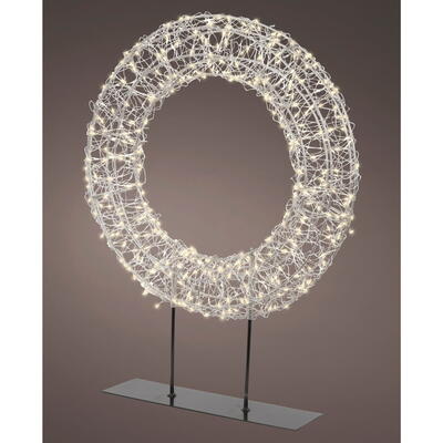 LED-Kranz silber, Kranz auf Metallfu, LED Kranz auf Metallsockel, LED-Beleuchtung, LED Tischlampe, Dekorationsbeleuchtung
