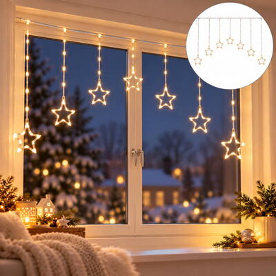 LED Lichtervorhang Sterne, LED-Lichterkette, Lichtervorhang, Lichtvorhang, Lichterkette Sterne, Weihnachtsbeleuchtung