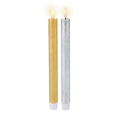 LED Stabkerze gold und silber, LED Echtwachskerze, LED Kerzen, elektrische Kerzen