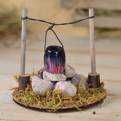 Lagerfeuer mit Kbel und LED, Krippenzubehr, Elektrik fr Krippe, Krippendeko, Feuerstelle Krippe