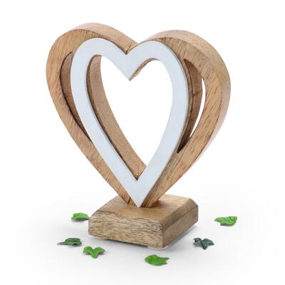 Mangoholz-Doppelherz, Doppelherz aus Holz, Holzherz zum Stellen, Dekoherz, Aufsteller Herz, Tischdeko Herz, Herzdeko, Hochzeitsd