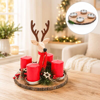 Mangoholz-Kerzenteller, Adventskranz, Adventsteller, Weihnachtsdeko, Kerzenteller Advent, Kerzenhalter f�r 4 Kerzen