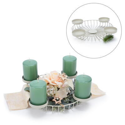 Metall-Adventskranz, Metallkorb mit Kerzenhalter, Schale mit Kerzenteller, Adventskranz, Adventsgesteck, Metallschale f�r Kerzen