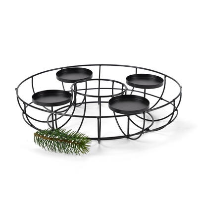 Metall-Adventskranz, Metallkorb mit Kerzenhalter rund, Adventskranz, Adventsschale, Adventsgesteck, Schale aus Metall schwarz, K