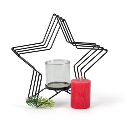 Metall-Kerzenhalter Stern, Kerzenleuchter Stern, Kerzenstnder Stern, Metallstern mit Glas fr Kerze, Weihnachtsdeko, Metalldeko