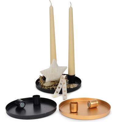 Metall-Kerzentablett mit 2 Magnet-Kerzenhalter für Stabkerzen, Kerzenständer, Kerzenhalter, Adventsdeko
