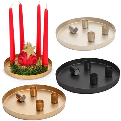 Metall-Kerzentablett mit 4 Magnet-Kerzenhalter für Stabkerzen, Kerzenständer, Adventsdeko, Advent