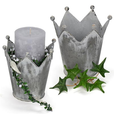 Metall-Krone grau, Krone, Deko-Krone, Deko-Topf, Metalltopf