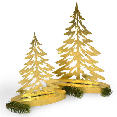 Metall-Tanne mit LED gold, Dekobaum, Deko-Tanne, Weihnachtsdeko, beleuchtete Tanne aus Metall