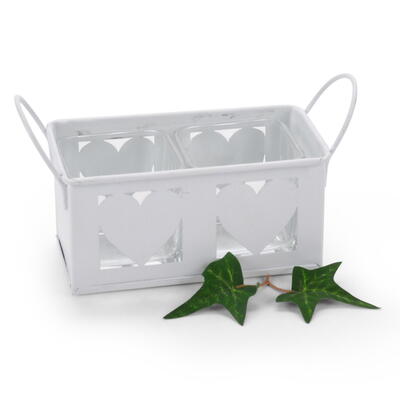 Metall-Windlicht Herzen mit 2 Glasw�rfeln, Teelichtglas, Windlicht, Kerzenglas, Kerzenhalter, Hochzeitsdeko