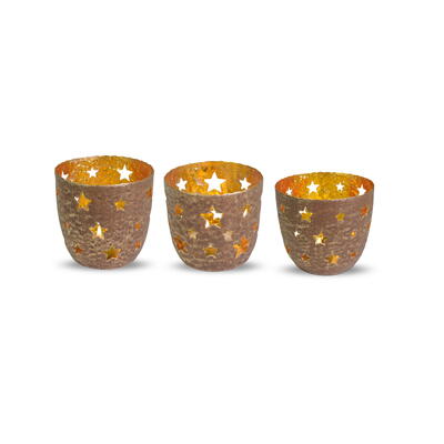 Metall-Windlicht-Set mit Sterne, Kerzenhalter, Teelichthalter, Kerzenstnder