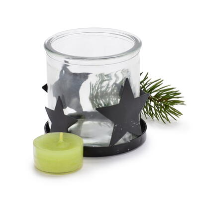 Metall-Windlicht Sterne mit Glas, Kerzenglas, Windlicht aus Metall, Deko-Glas, Kerzenhalter, Metalldeko, Weihnachtsdek