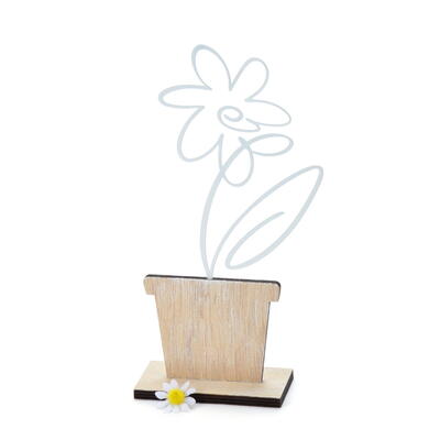 Metallblume in Holztopf, Dekoaufsteller Blume, Blume auf Stand, Blumendeko, Frhlingsdeko