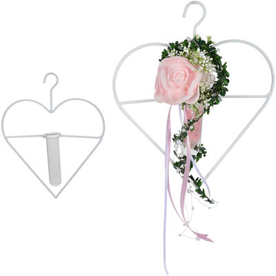 Metallherz mit Reagenzglas zum Hängen, Herz zum Hängen, Herzdeko, Hochzeitsdeko