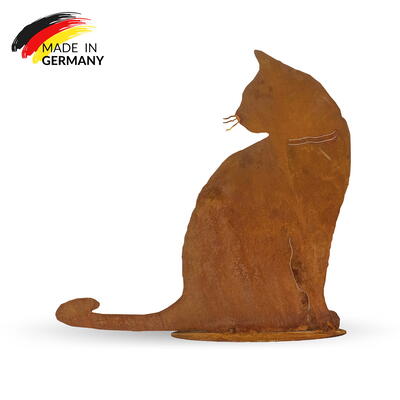 Metallkatze auf Bodenplatte, Rost-Katze, Gartenfigur, Gartendeko, Rostdeko, Katze Edelrost