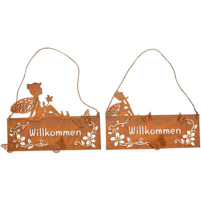 Metallschild Willkommen mit Elfe, Dekoschild, Rostschild, Rostdeko, Dekohnger Willkommen