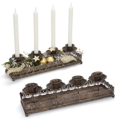 Metalltablett fr Stabkerzen, Advents-Tablett, Adventskranz, Adventsgesteck, Weihnachtsdeko