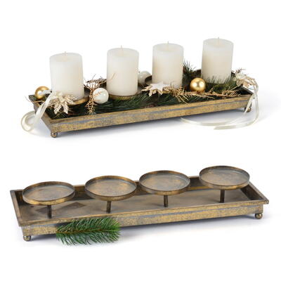 Metell-Kerzenteller antik-gold, Kerzenhalter, Kerzenhalter, Adventsteller, Adventsdeko
