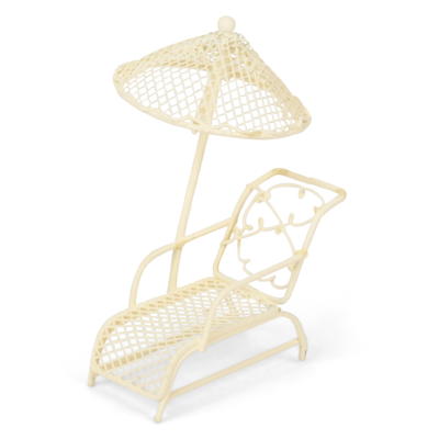 Miniatur-Liegestuhl mit Sonnenschirm, Metall, Gartenmöbel für Minigarten