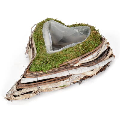 Moos-Rinden-Zweig-Pflanzherz, Moosdeko, Naturdeko, Grabschmuck, Grabgestecke, Trauerfloristik