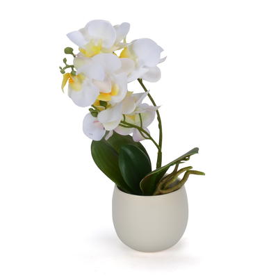 Orchidee im Keramiktopf, Topfpflanze künstlich, Kunstblume