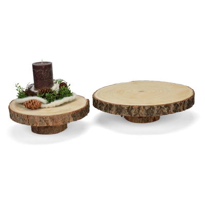 Paulowniaholz-Tortenplatte mit Fuß, Holzplatte, Naturdeko