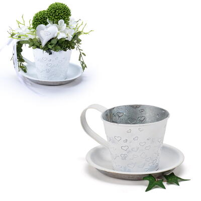 Pflanztasse Herzchen, Pflanzgef aus Zink, bertopf Zink, Metalltopf, Tasse aus Zink
