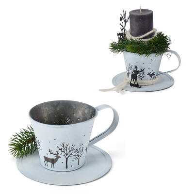 Pflanztasse Winter, Pflanzgef aus Zink, bertopf Zink, Metalltopf, Tasse aus Zink , Weihnachtsdeko, Weihnachtstopf