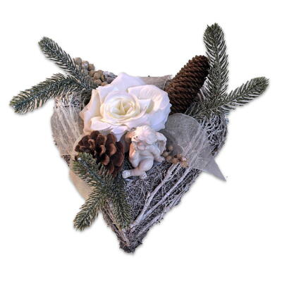 Rattanherz wei, Rattan-Herz, Rebenherz, Grabschmuck, Grabherz, Grabgesteck, Trauerherz