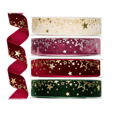 Samt-Druckband Sterne, Samtband, Bnder, Weihnachtsband, Zierband Weihnachten