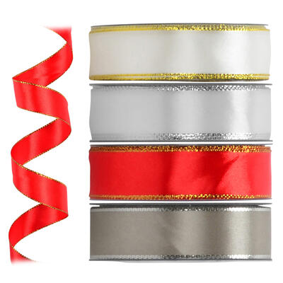 Satinband mit Goldkante oder Silberkante, Geschenkband, Schleifenband, Dekoband, Band, Weihnachtsband, Zierband, Bnder