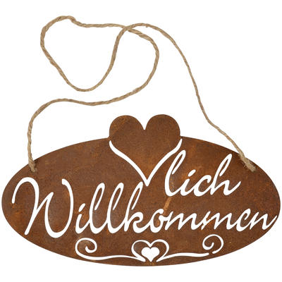 Schild Herzlich Willkommen, Rost Deko