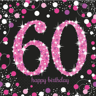 Servietten pink Zahl 60, Party Deko, Dekorationen zum Geburtstag, Geburtstagsdekorationen, Partydekorationen
