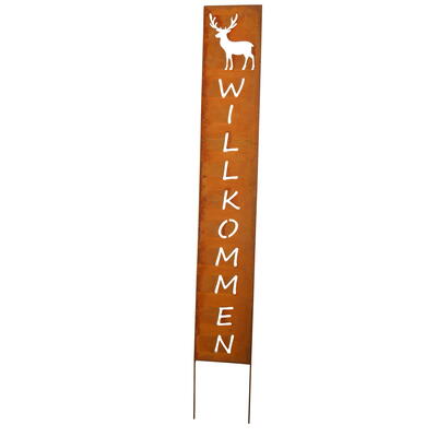 Stele Willkommen mit Hirsch aus Metall, Rost-Stele, Gartenstecker, Gartendeko, Rostdekoration, Rostdeko, Edelrost 