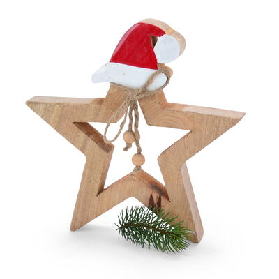 Stern, Holz-Stern, Weihnachtsstern, Stern mit Mtze, Weihnachtsdeko
