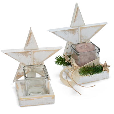 Stern mit Glaswürfel, Kerzenständer, Kerzenhalter, Windlicht, Weihnachtsdeko, Holzstern