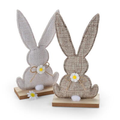 Stoffhase auf Holzfu�, Dekohase, Osterhase, Osterdeko, Osterhase auf Stand