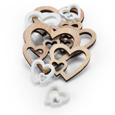 Streudeko Doppelherz, Herzen, Herzstreuer, Holzherz zum Streuen, Streuartikel Herz, Hochzeitsdeko