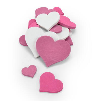 Streudeko Herz aus Holz pink-wei�, Herzen, Herzstreuer, Holzherz zum Streuen, Streuartikel Herz, Hochzeitsdeko, Streuherzen Holz