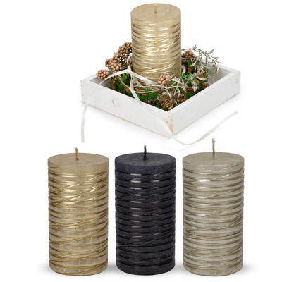 Stumpenkerze Alba mit Rillenstruktur, Kerzen, Weihnachtskerzen, Adventskerzen