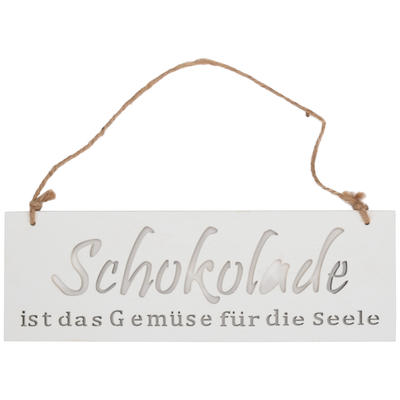 Trschild Schokolade, Holzschild mit Spruch, 'Schokolade ist das Gemse fr die Seele'