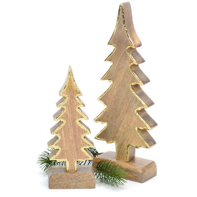 Tannenbaum mit Goldrand, Dekobaum, Holzbaum, Weihnachtsdeko, Holz-Tanne
