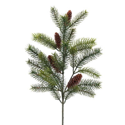 Tannenzweig 63 cm, k�nstlicher Tannenzweig, Weihnachtsdeko, Kunstpflanzen, Winterdeko, Adventsdeko, Tannenzweig mit Zapfen