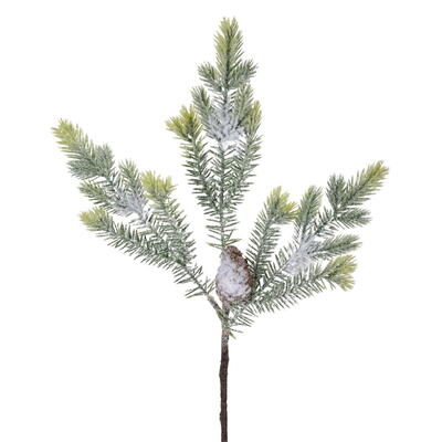 Tannenzweig mit Zapfen beschneit, knstlicher Tannenzweig beglittert, Winterzweig, Winterdeko, Weihnachtsdeko, Tanne, Kunstpflan