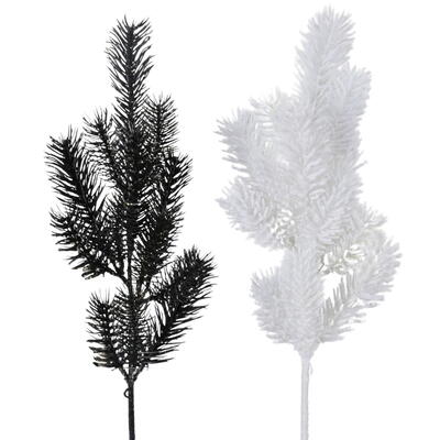 Tannenzweig wei und schwarz, Dekozweig Tanne, knstlicher Tannenzweig, Weihnachtsdeko, Winterdeko, Zweig Tanne