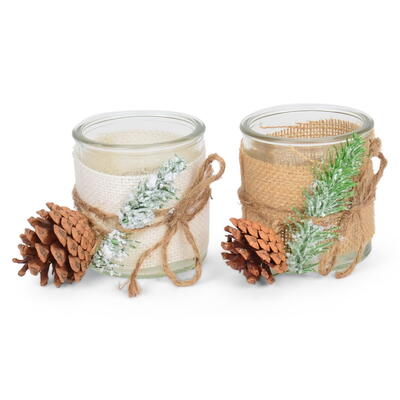 Teelichtglas mit Juteband und Zapfen, Windlicht, Kerzenglas, Kerzenhalter, Weihnachtsdeko 