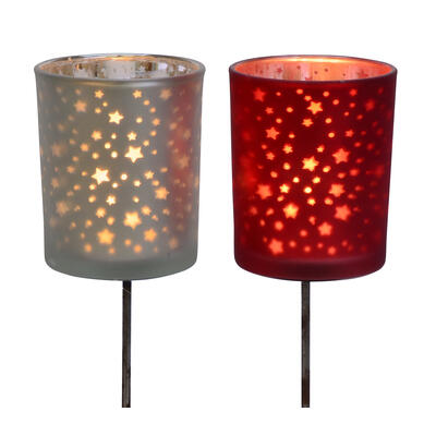 Teelichtglas mit Sternen, Kerzenhalter, Teelichtstecker, Adventskerzenhalter, Kerzenglas